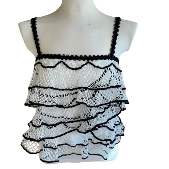 By Anthropologie Lacey Embroidered Doily Ruffled Boho Retro Tank Top S - Picture 2 of 16